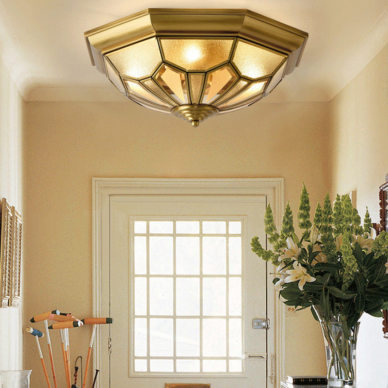 Vintage Metal Dome Flush Mount Light Fixture With 4 Brass Heads - Ideal For Living Room