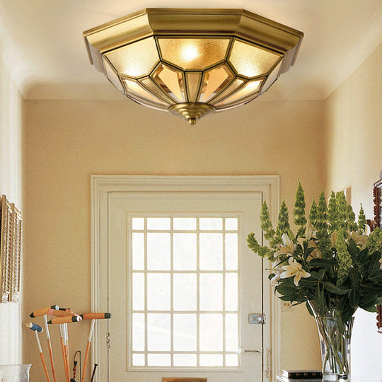 Vintage Metal Dome Flush Mount Light Fixture With 4 Brass Heads - Ideal For Living Room