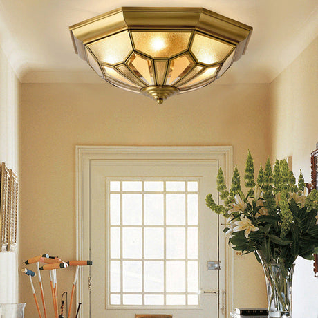 Vintage Metal Dome Flush Mount Light Fixture With 4 Brass Heads - Ideal For Living Room