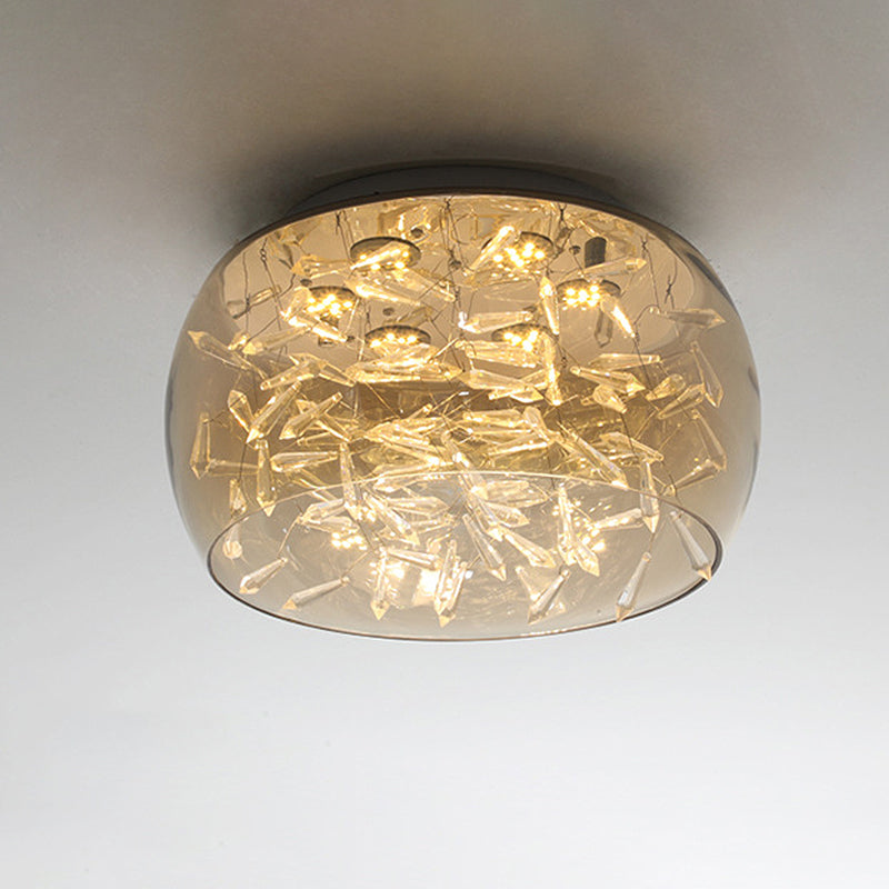 Curved Drum Crystal Led Flush Mount Ceiling Light Fixture In Warm/White 16/19.5 Wide