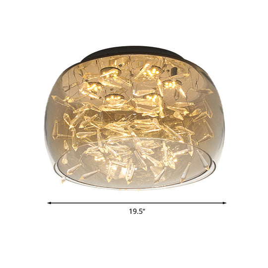 Curved Drum Crystal Led Flush Mount Ceiling Light Fixture In Warm/White 16’/19.5’ Wide