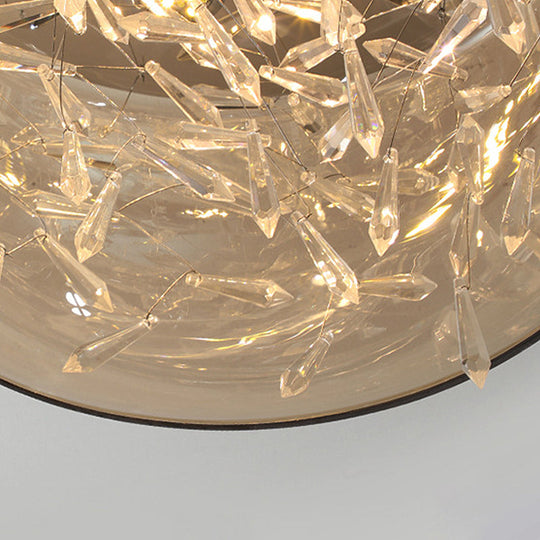 Curved Drum Crystal Led Flush Mount Ceiling Light Fixture In Warm/White 16/19.5 Wide