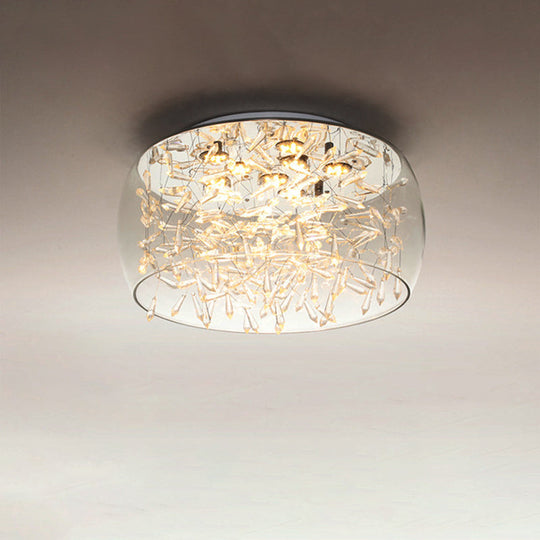 Curved Drum Crystal Led Flush Mount Ceiling Light Fixture In Warm/White 16/19.5 Wide