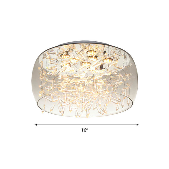 Curved Drum Crystal Led Flush Mount Ceiling Light Fixture In Warm/White 16’/19.5’ Wide