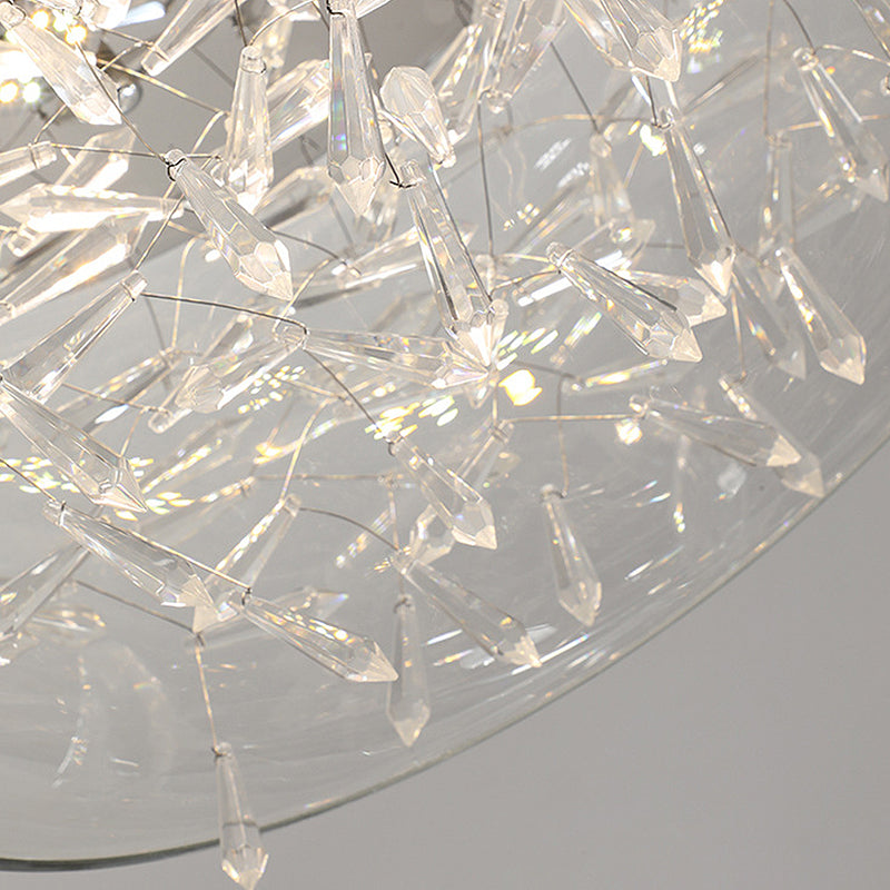 Curved Drum Crystal Led Flush Mount Ceiling Light Fixture In Warm/White 16/19.5 Wide