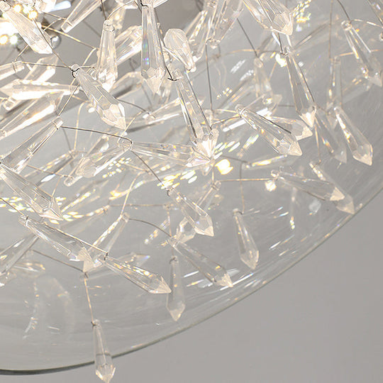 Curved Drum Crystal Led Flush Mount Ceiling Light Fixture In Warm/White 16/19.5 Wide