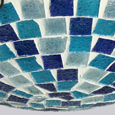 Tiffany Mosaic Glass Ceiling Light - Round Blue Flush Mount (12’/16’ Width) 1 Bulb
