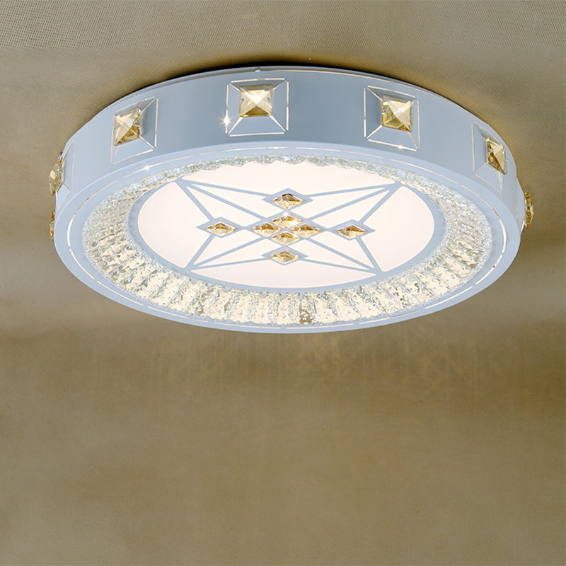 Modern Crystal Led Ceiling Light With Remote Control And Stepless Dimming - White Stylish