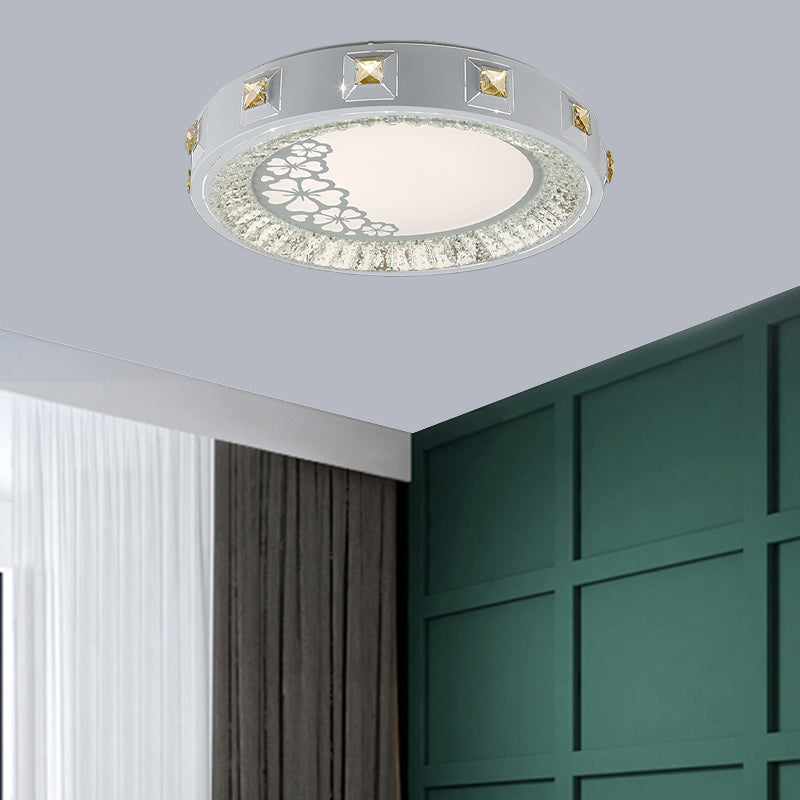 Modern Crystal Led Ceiling Light With Remote Control And Stepless Dimming - White Stylish