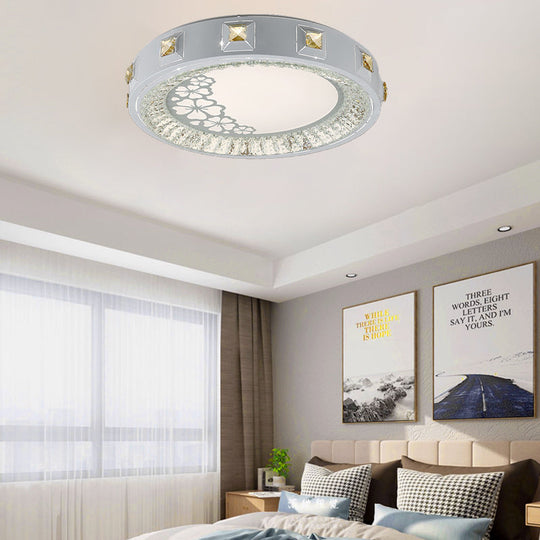 Modern Crystal Led Ceiling Light With Remote Control And Stepless Dimming - White Stylish