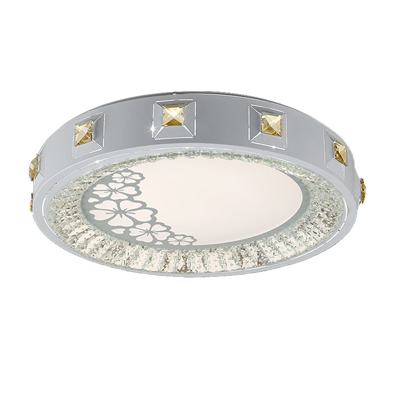 Modern Crystal Led Ceiling Light With Remote Control And Stepless Dimming - White Stylish