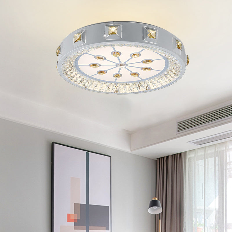 Modern Crystal Led Ceiling Light With Remote Control And Stepless Dimming - White Stylish
