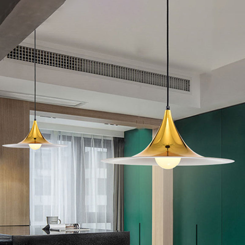 Nordic Style Flared Suspension Light - Metal 1 Black/White/Gold Hanging Ceiling Fixture Gold
