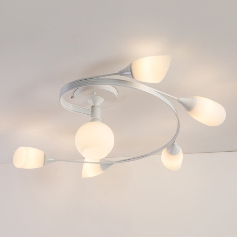 Twisted Living Room Semi Mount Lighting - Traditional Frosted Glass Ceiling Light With 4/6 Lights