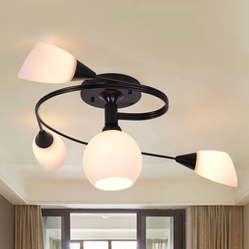 Twisted Living Room Semi Mount Lighting - Traditional Frosted Glass Ceiling Light With 4/6 Lights