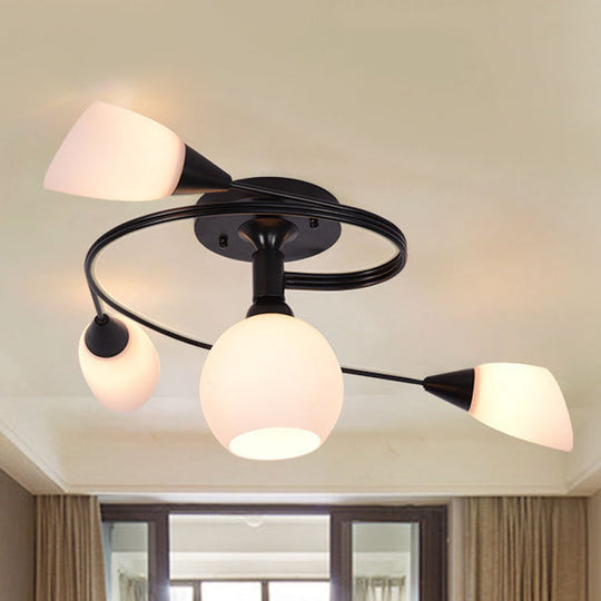 Twisted Living Room Semi Mount Lighting - Traditional Frosted Glass Ceiling Light With 4/6 Lights