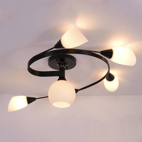 Twisted Living Room Semi Mount Lighting - Traditional Frosted Glass Ceiling Light With 4/6 Lights In