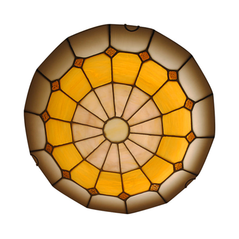 Vintage Stained Glass Flush Mount Ceiling Light Wide Bowl-Shaped Design (12’/16’) Orange