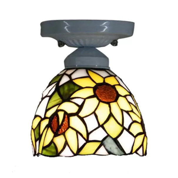 Tiffany Stained Glass Sunflower Ceiling Light For Bedroom - 9’ High X 8’ Diameter