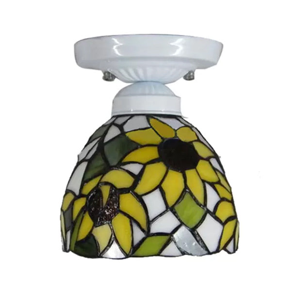 Tiffany Stained Glass Sunflower Ceiling Light For Bedroom - 9’ High X 8’ Diameter