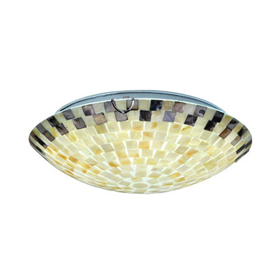 Vintage Mosaic Glass Flush Mount Ceiling Light - Beige Bowl 1 Bulb 12’/16’/19.5’ Wide Ideal