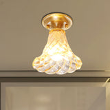 Bell/Bowl Corridor Flush Mount Light - 6.5/7 Clear Glass 1 Bulb Brass Finish / 6.5