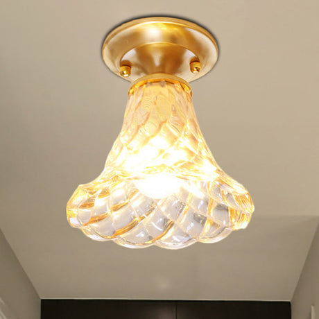 Bell/Bowl Corridor Flush Mount Light - 6.5/7 Clear Glass 1 Bulb Brass Finish
