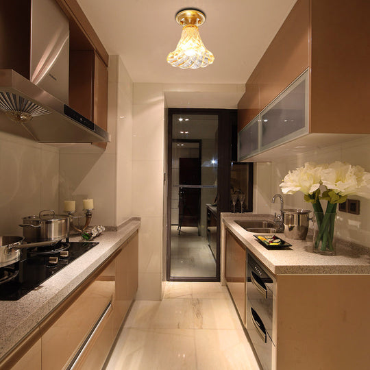 Bell/Bowl Corridor Flush Mount Light - 6.5’/7’ Clear Glass 1 Bulb Brass Finish