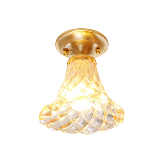 Bell/Bowl Corridor Flush Mount Light - 6.5’/7’ Clear Glass 1 Bulb Brass Finish