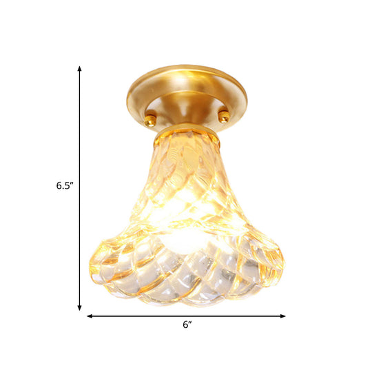 Bell/Bowl Corridor Flush Mount Light - 6.5/7 Clear Glass 1 Bulb Brass Finish