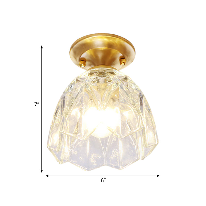 Bell/Bowl Corridor Flush Mount Light - 6.5/7 Clear Glass 1 Bulb Brass Finish