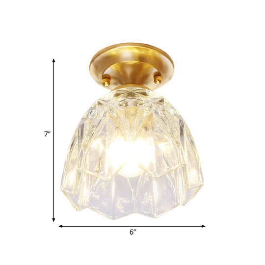 Bell/Bowl Corridor Flush Mount Light - 6.5/7 Clear Glass 1 Bulb Brass Finish