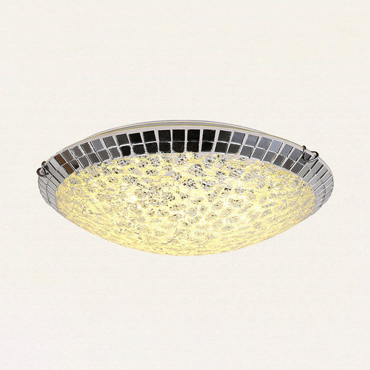 Vintage Stained Glass Flush Mount Ceiling Light - Crackled Bowl Shape 12/16 Wide Clear Fixture / 12