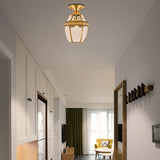Clear Bevel Glass Lantern Bedroom Flush Mount Light - Colonial 1-Bulb Brass Ceiling Lamp
