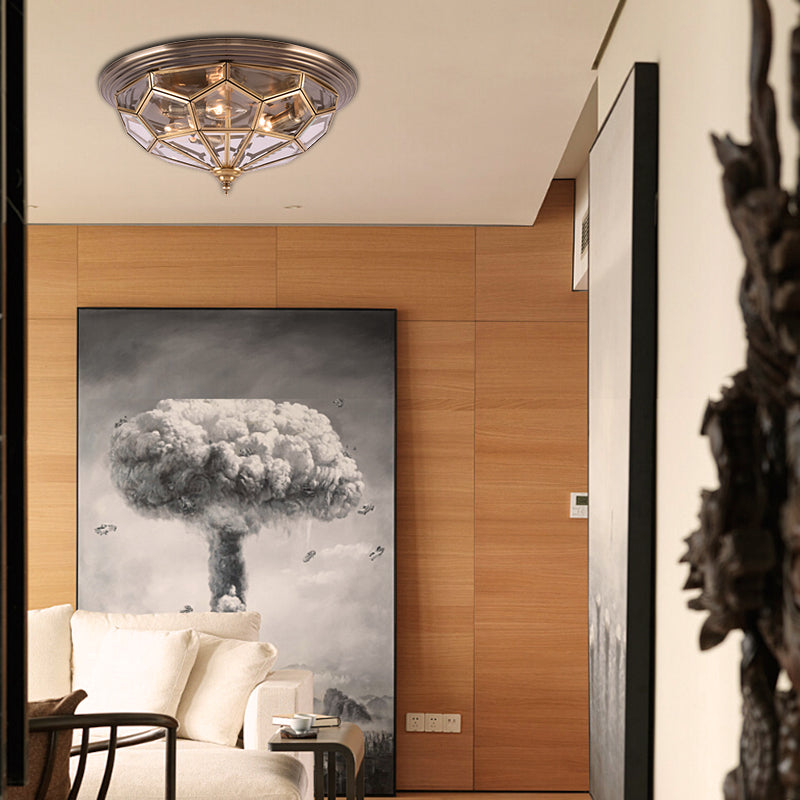 Prism Bedroom Flush Mount Light Clear Beveled Glass Brass Finish 14’/18’ 2/3 Bulbs