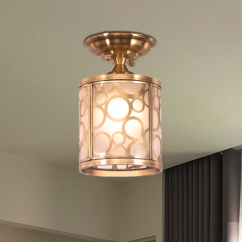 Brass Frosted Glass Ceiling Flush Mount Lamp – Colonialist Style For Living Room / Circle
