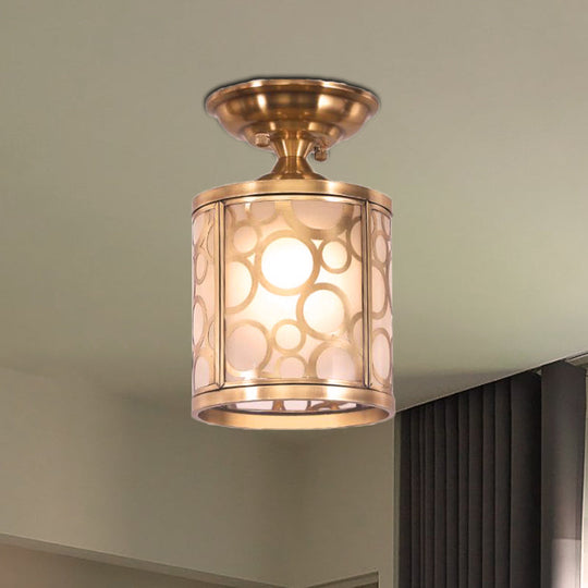 Brass Frosted Glass Ceiling Flush Mount Lamp – Colonialist Style For Living Room / Circle