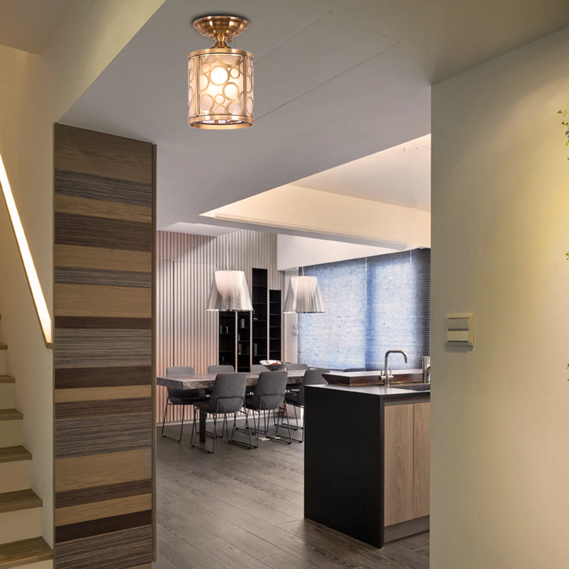 Brass Frosted Glass Ceiling Flush Mount Lamp – Colonialist Style For Living Room