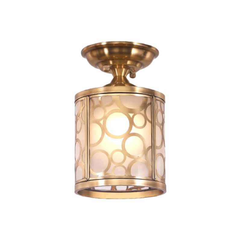 Brass Frosted Glass Ceiling Flush Mount Lamp – Colonialist Style For Living Room