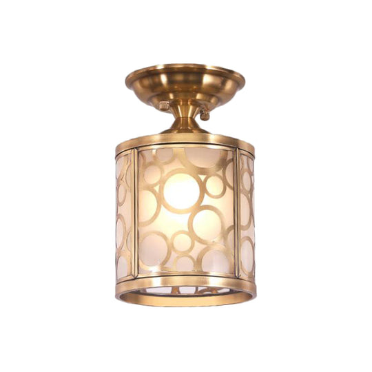 Brass Frosted Glass Ceiling Flush Mount Lamp – Colonialist Style For Living Room