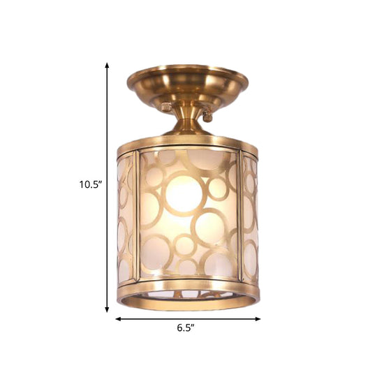 Brass Frosted Glass Ceiling Flush Mount Lamp – Colonialist Style For Living Room