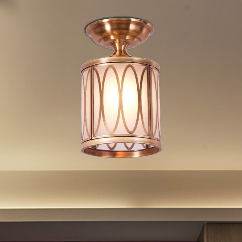 Brass Frosted Glass Ceiling Flush Mount Lamp – Colonialist Style For Living Room