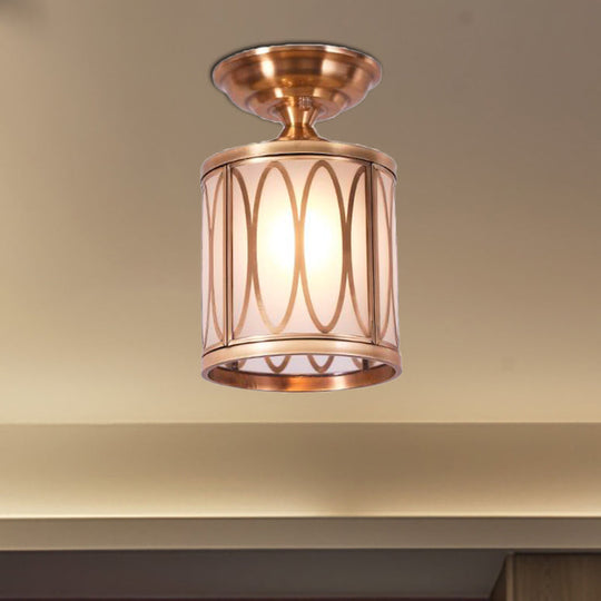 Brass Frosted Glass Ceiling Flush Mount Lamp – Colonialist Style For Living Room