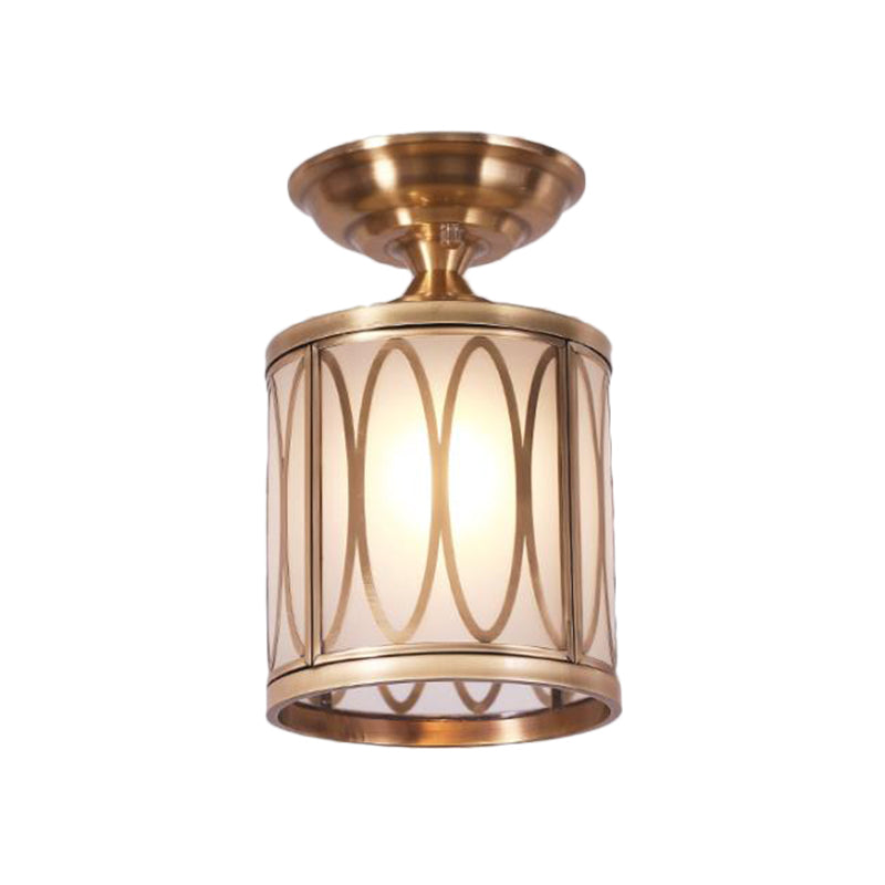 Brass Frosted Glass Ceiling Flush Mount Lamp – Colonialist Style For Living Room