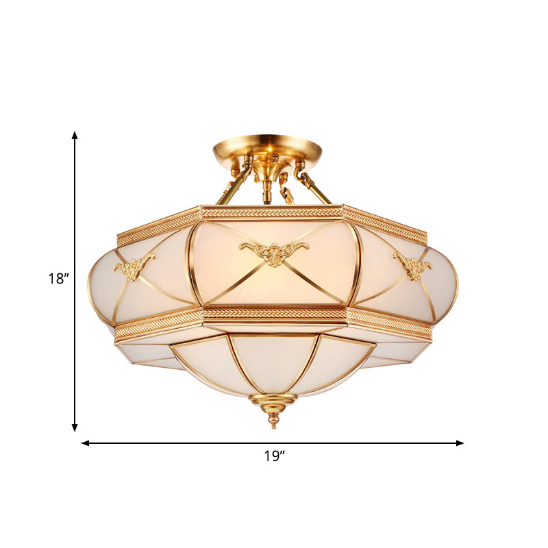 Colonial Opal Glass Flush Light Fixture With 6 Brass Heads For Living Room Ceiling Mount 16-21.5’