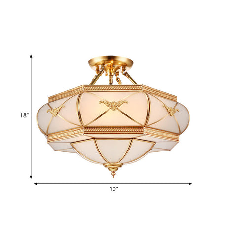 Colonial Opal Glass Flush Light Fixture With 6 Brass Heads For Living Room Ceiling Mount 16-21.5
