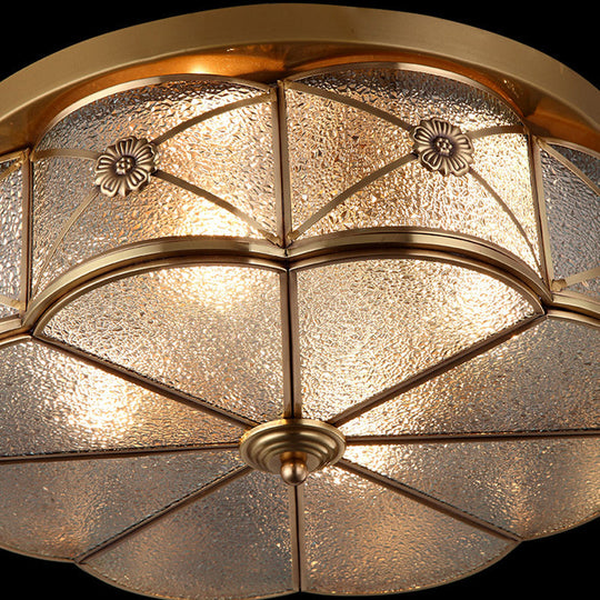 Scalloped Glass Bedroom Flush Mount Light - 14/18 W Colonial Brass Lamp With Seedy Shade Close To