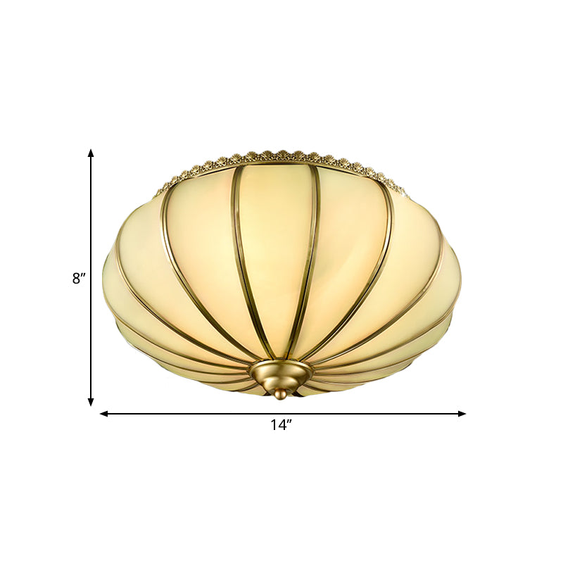Retro White Glass Sphere Flush Mount Ceiling Light Fixture - 3 Brass Heads Ideal For Bedroom