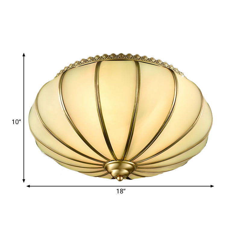 Retro White Glass Sphere Flush Mount Ceiling Light Fixture - 3 Brass Heads Ideal For Bedroom