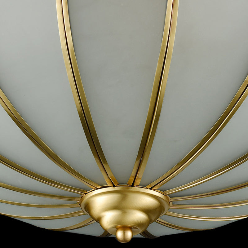 Retro White Glass Sphere Flush Mount Ceiling Light Fixture - 3 Brass Heads Ideal For Bedroom